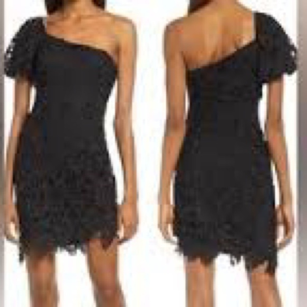 Floret Studio Anthropologie black lace off the shoulder puff sleeve dress large